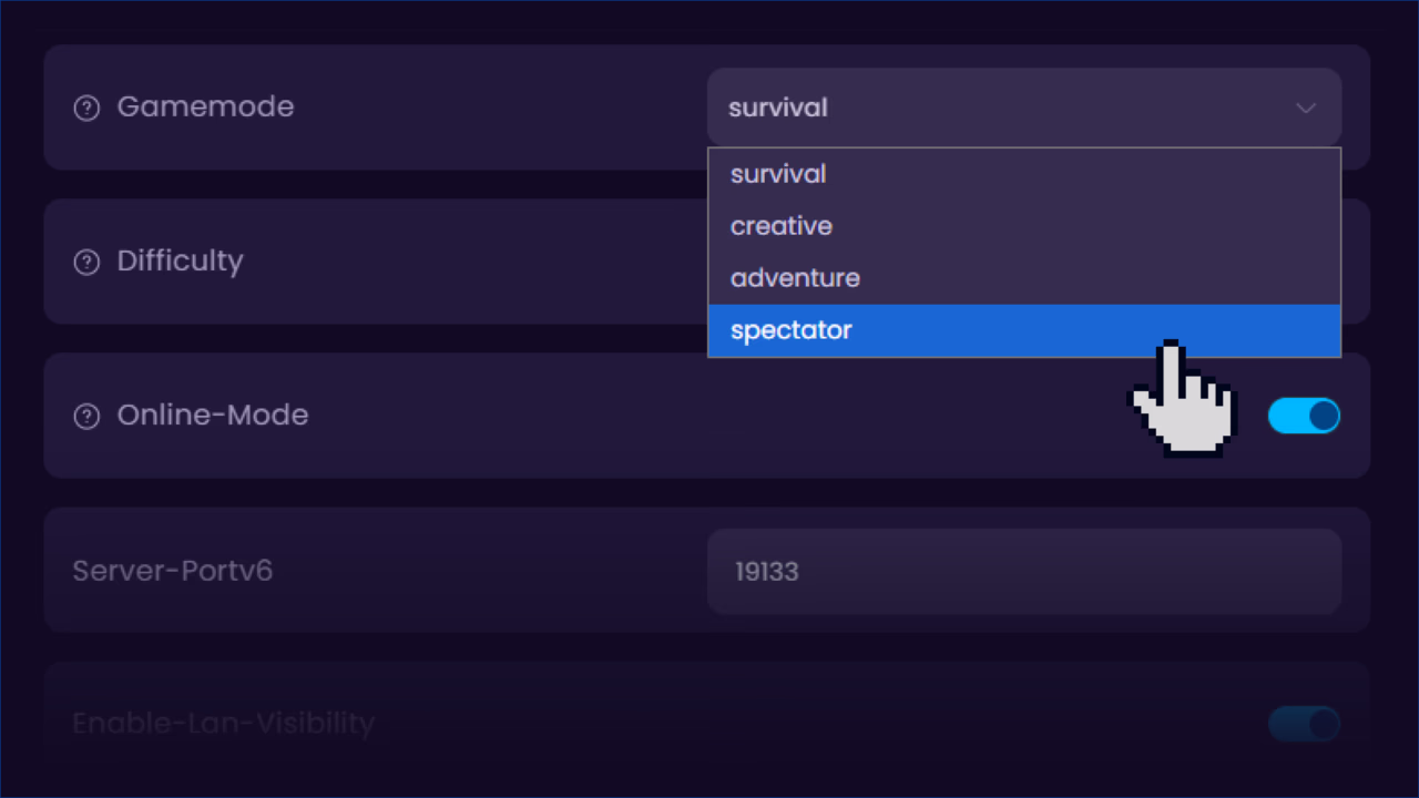 Gamemode selection in the StashrNode panel