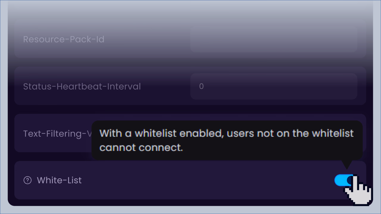 Whitelist settings in the StashrNode panel