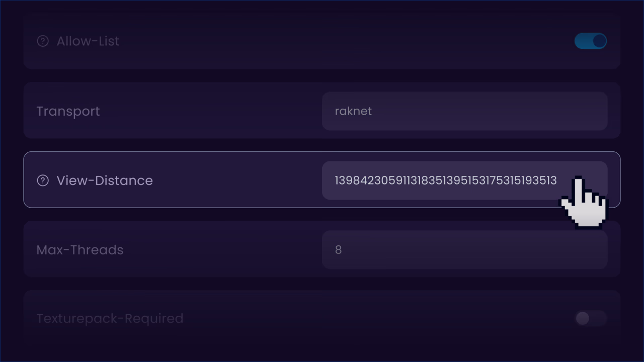 View distance settings in the StashrNode panel